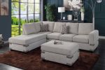 Living Room Furniture Mushroom Chenille Sectional w Ottoman Linen Like Fabric Sofa Reversible L/R Chaise Ottoman 3pc Sectional Sofa