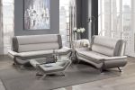 Modern Living Room Furniture 1pc Sofa Beige and Gray PU Upholstered Chrome Finish Metal Legs Solid Wood Frame Cushon Seat