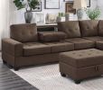 Modern Living Room 3-Piece Sectional Reversible Sofa Chaise Storage Ottoman Tufted Detail Brown Microfiber Upholstered Drop-Down Cup-holder Solid Wood