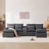 [VIDEO provided][New]123*55" Modern U-shaped Sofa with Console,Cupholders and USB Ports,6-seat Upholstered Symmetrical Indoor Furniture,Sleeper Couch