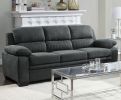 Comfortable Plush Seating Sofa 1pc Dark Gray Textured Fabric Channel Tufting Solid Wood Frame Modern Living Room Furniture