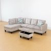 Modern Corduroy Sectional Couch with Chaise and Ottoman-Large 3 Piece Sofa Set for Living Room-L-Shaped Left-Facing Sofa Furniture-Wood Frame-Sectiona