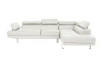 White Color Sectional Living Room Furniture Faux Leather Adjustable Headrest Right Facing Chaise & Left Facing Sofa