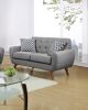 Grey Polyfiber Sofa And Loveseat 2pc Sofa Set Living Room Furniture Plywood Tufted Couch Pillows