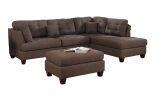 Modern 3pc Sectional Sofa Set Reversible Chaise Sofa Ottoman Black Coffee Polyfiber Linen Like Fabric Living Room Furniture Couch