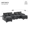 [VIDEO provided][New]123*55" Modern U-shaped Sofa with Console,Cupholders and USB Ports,6-seat Upholstered Symmetrical Indoor Furniture,Sleeper Couch