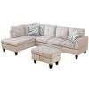 Modern Corduroy Sectional Couch with Chaise and Ottoman-Large 3 Piece Sofa Set for Living Room-L-Shaped Left-Facing Sofa Furniture-Wood Frame-Sectiona