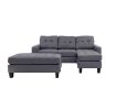 Blue Grey Polyfiber Linen Like Fabric 3pcs Reversible Sectional Sofa Chaise w Ottoman Chaise Tufted Couch Lounge Living Room Furniture