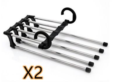 5 In 1 Wardrobe Hanger Multi-functional Clothes Hangers Pants Stainless Steel Magic Wardrobe Clothing Hangers For Clothes Rack (Option: Black-47x18cm 2PCS)