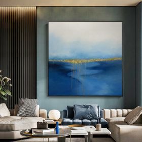 100% Hand Painted Abstract Oil Painting Wall Art Blue Minimalist Modern On Canvas Decor For Living Room Office No Frame (size: 150x150cm)