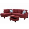 Modern Flannel Sectional Couch with Chaise and Ottoman-Large 3 Piece Sofa Set for Living Room-L-Shaped Left-Facing Sofa Furniture-Wood Frame-Sectional