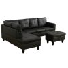 Modern Faux Leather Sectional Couch with Chaise and Ottoman-Large 3 Piece Sofa Set for Living Room-L-Shaped Left-Facing Sofa Furniture-Wood Frame-Sect